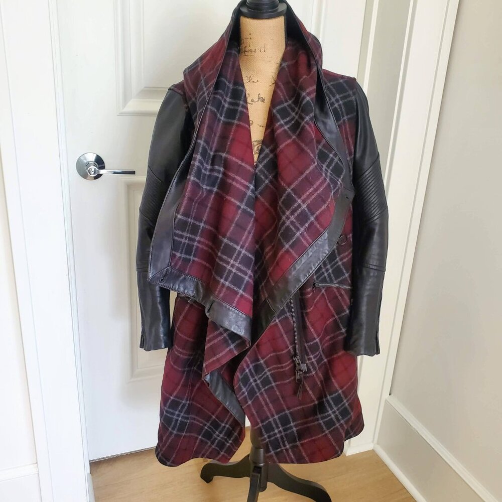 All Saints Check Gaboury Parka Wool & Leather US6 UK10 EU38 - HARD TO FIND!